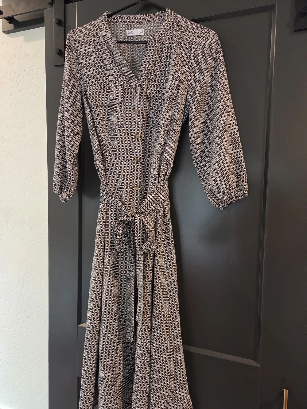 croft & barrow Black and Cream Printed Maxi Shirt Dress - Picture 1 of 4